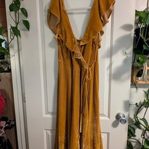 Flying Tomato Mustard Ruffle Maxi Dress